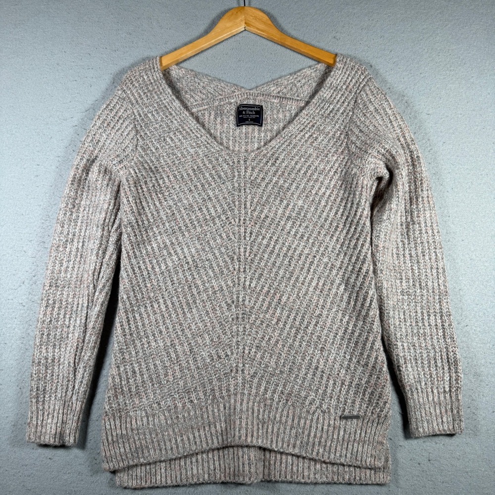 Abercrombie Fitch V Neck Speckled Knit Sweater Womens Size S Gray Long Sleeve